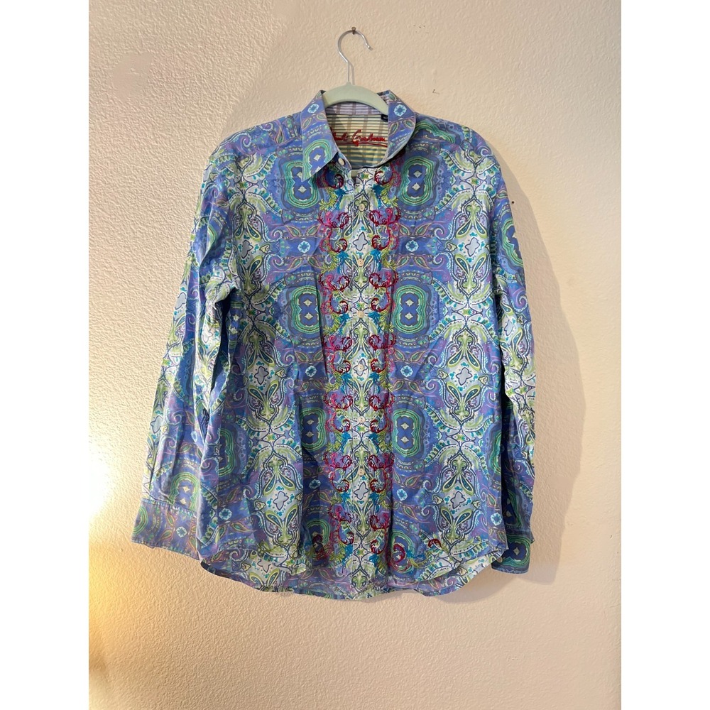 Robert Graham Mens Paisley Embroidered Button Up Shirt Sz M Flip cuff eclectic‎